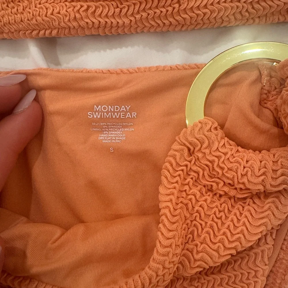 Monday Swimwear Crinkle Peach Bikini Set Size Small